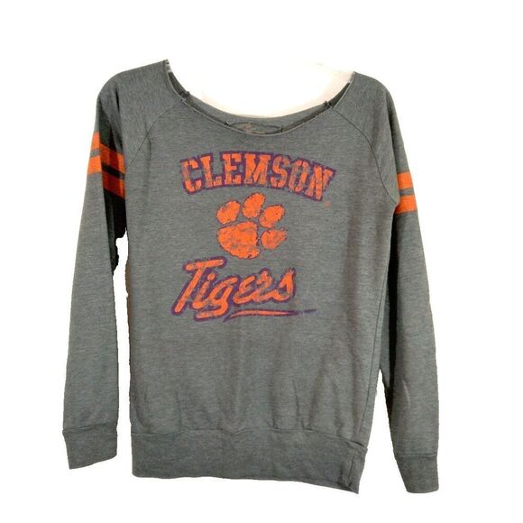 Vintage GG The Brand Tops - Clemson Tigers Pullover Sweatshirt Gray Long Sleeve Loose Fit